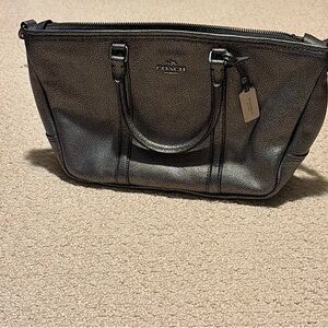 Coach Black and Silver Crossbody Bag with Structured Shape and Leather Material
